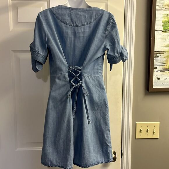 Blue Pair by Francesca’s Lyocell Short Sleeve Button Down Mini Dress- Medium - Picture 9 of 16